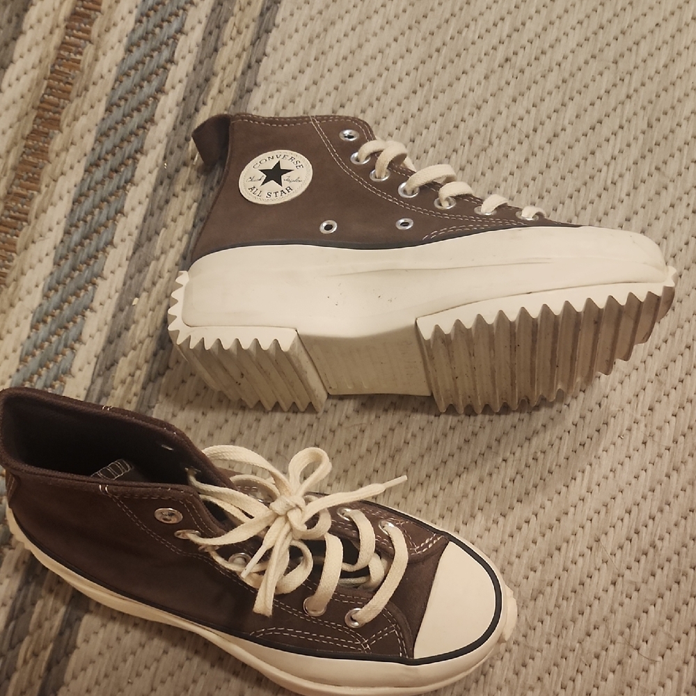 Converse Chocolate and Cream Platform Sneakers